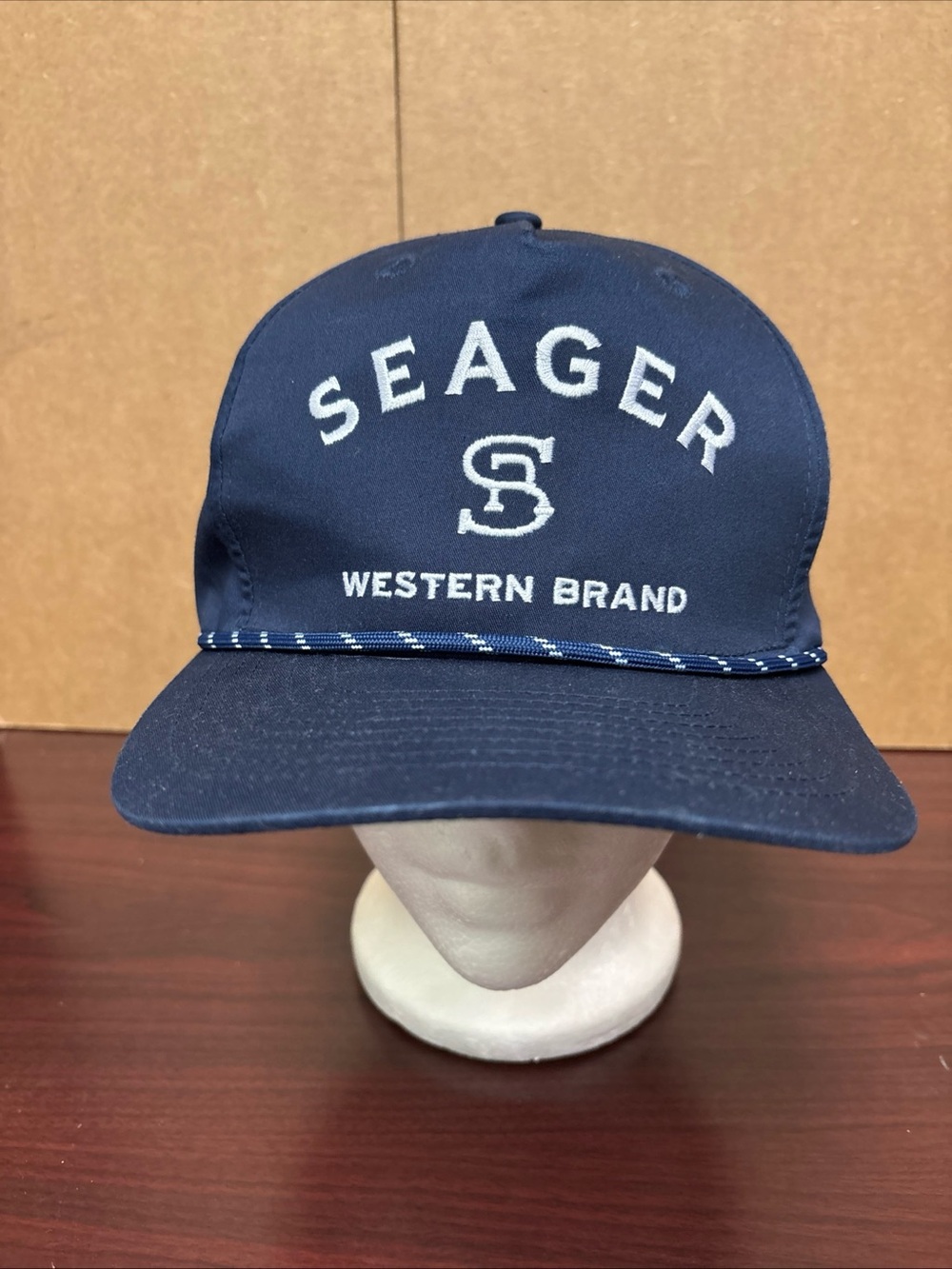 Seager Western Brand Hat Cap A-Frame SnapBack Rope Navy Blue OSFM Cowboy Rodeo